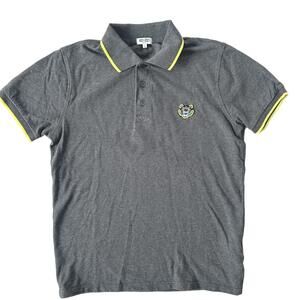 Kenzo Grey Polo shirt with Yellow Trim and Tiger Embroidery Logo-Size - L